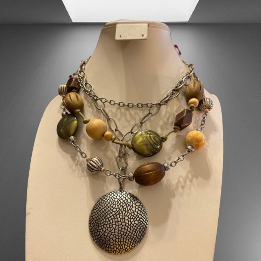 Vintage Chico's Boho Chunky Layered Silver Tone Necklace